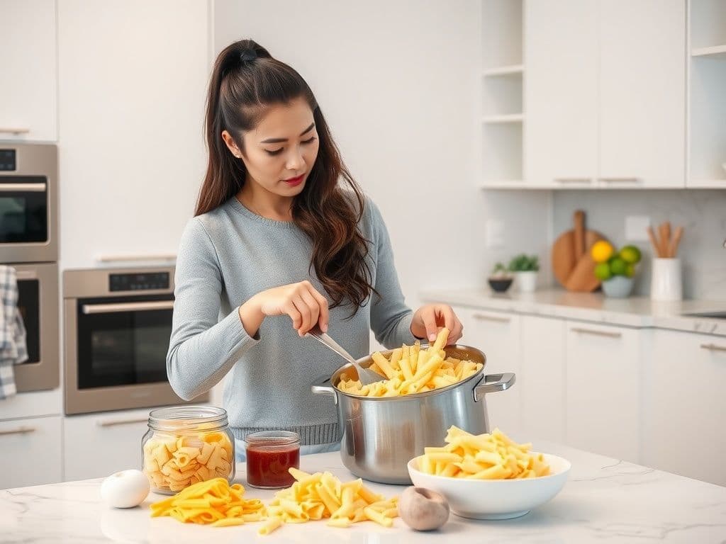 Young woman cooking a meal in a modern kitchen